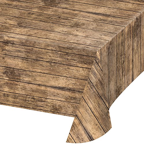 Creative Converting TABLECOVER PL 54″ X 108″ AOP BROWN Wood Grain Design Plastic Tablecloth, 54 x 108, Multicolor