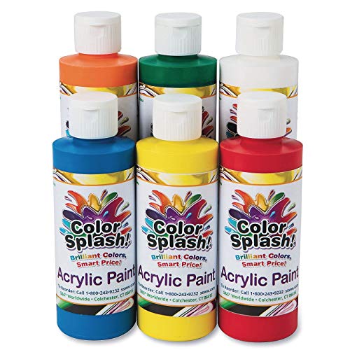 S&S Worldwide Color Splash! Acrylic Paint, 6 Bright Colors, 8-oz Flip-Top Squeeze Bottles, Great for Arts & Crafts, Wood, Paper Mache, Bisque, Metal, Canvas, For Kids & Adults, Non-Toxic, Set of 6.
