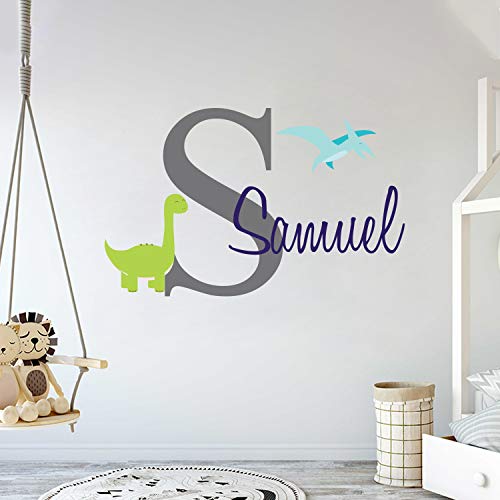 Custom Name & Initial Dinosaurs Animal Series – Baby Boy – Nursery Wall Decal for Baby Room Decorations – Mural Wall Decal Sticker for Home Children’s Bedroom (MM103) (Wide 22″ x 18″ Height)