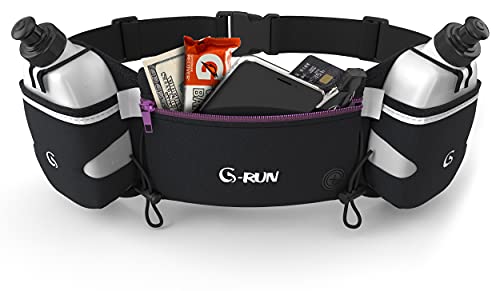 Hydration Running Belt with Bottles – Water Belts for Woman and Men – iPhone Belt for Any Phone Size – Fuel Marathon Waist Pouch for Runners – Jogging Cycling Biking