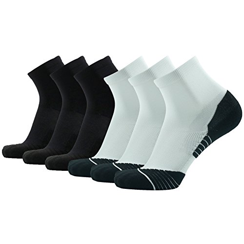 Compression Tennis Socks HUSO Moisture Absorb Breathable Sporty Mountain Climbing Socks for Men ,6pairs-white&black,Large / X-Large