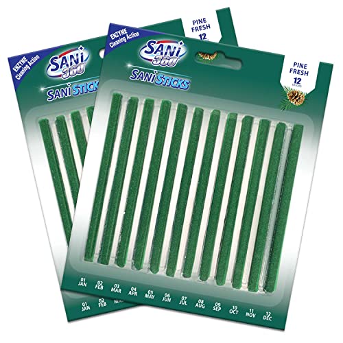 SANI 360° Sani Sticks Drain Cleaner and Deodorizer | Non-Toxic, Enzyme Formula to Eliminate Odors and Helps Prevent Clogged Drains | Septic Tank Safe | 24 Count, Pine Scent