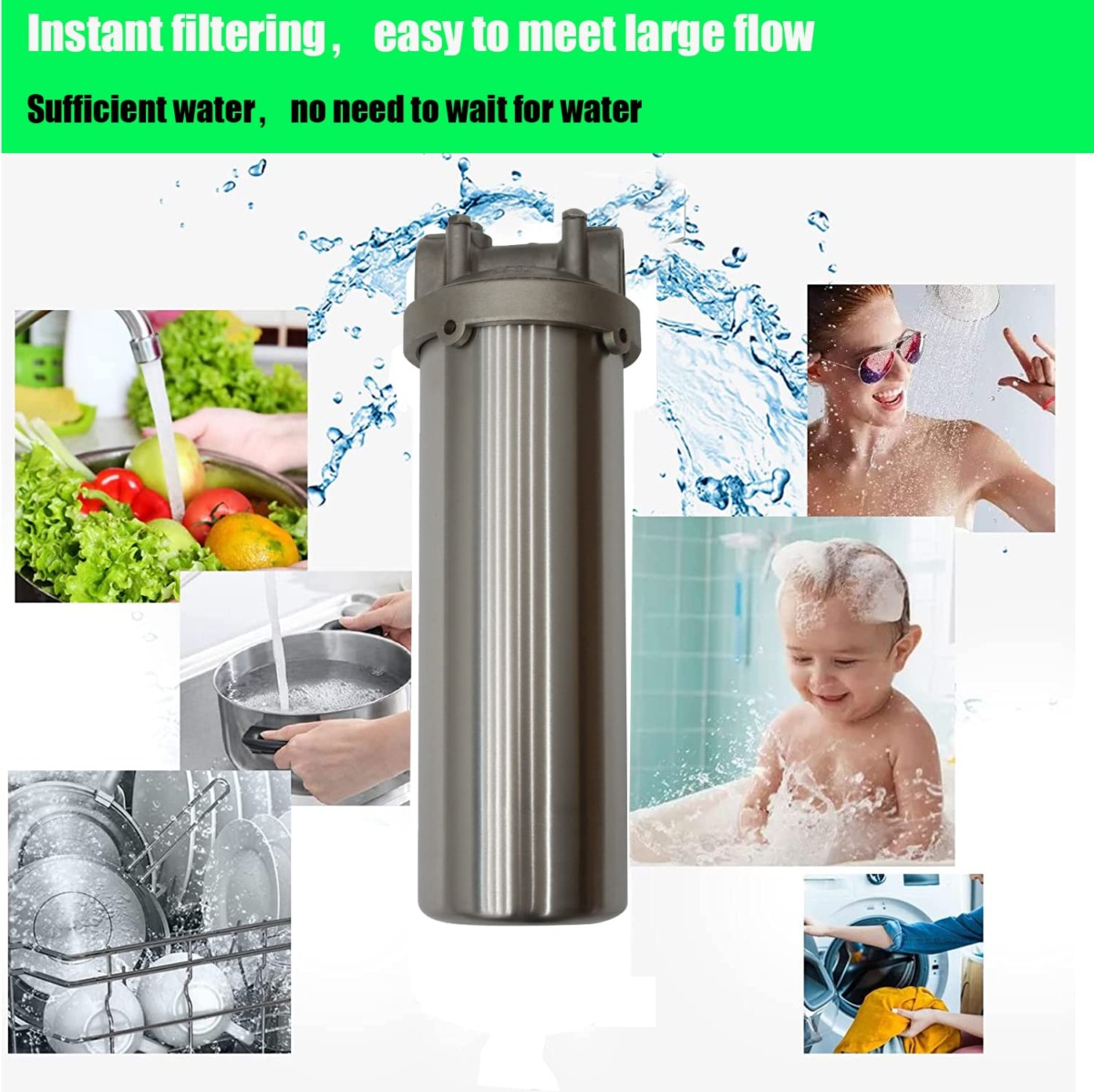 INTBUYING Heavy Duty Water Filter Shell Housing Whole House Water Purification of 304 Stainless Steel-10inch Filter 3/4inch NPT Inlet and Outlet with Bracket and Wrench Pin | The Storepaperoomates Retail Market - Fast Affordable Shopping