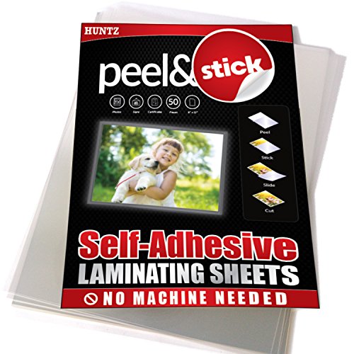 Huntz Self-Adhesive Laminating Sheets, Letter Size(9 x 12 Inches / 4 Mil), Clear, Pack of 50, HT-LMS50P