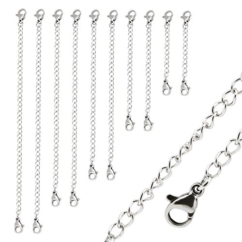 Naler Necklace Extenders, 10 Pieces Stainless Steel Necklace Bracelet Extender Chain Set for DIY Jewelry Making – Silver