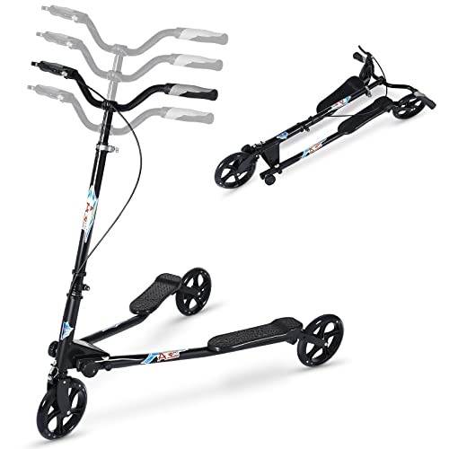 AODI 3 Wheel Foldable Scooter Swing Scooter Tri Slider Kick Wiggle Scooters Push Drifting with Adjustable Handle for Boys/Girl/Adult Age 8 Years Old and Up