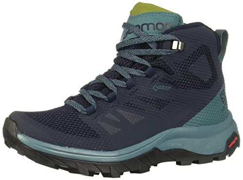 Salomon Outline Mid Gore-TEX Hiking Boots for Women, Navy Blazer/Hydro/Guacamole, 8