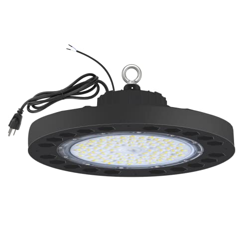 SEURON UFO LED High Bay Light,100W LED Shop Light with Bright White 5500K, Dimmable 1-10V, 13,000LM, 110V, Replacement for 350W-400W HPS/MH Bulbs, IP65 Waterproof for Commercial Industrial(100Watt)