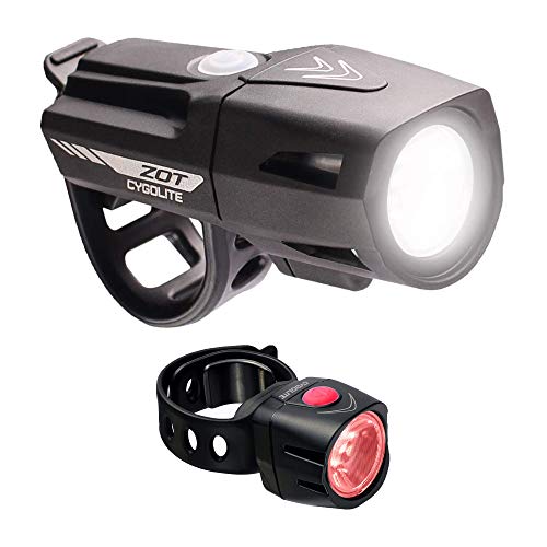 CYGOLITE Zot 250 Lumen Headlight & Dice TL 50 Lumen Tail Light USB Rechargeable Bicycle Light Combo Set, Black, red,Compact