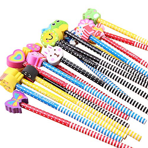 BUSHIBU Cute Pencils for Kids, Fun Pencil with Erasers Toppers, Woodcased #2 Pencils for School Classroom(12 Pack)