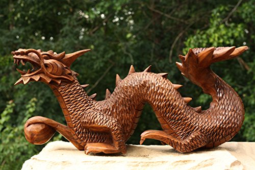 G6 Collection Wooden Crawling Dragon Handmade Sculpture Statue Handcrafted Gift Art Decorative Home Decor Figurine Accent Decoration Artwork Hand Carved Dragon (16″ Long)