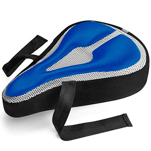Roam Bike Seat Cushion Cover – Padded, Comfort Gel Bicycle Pad for Mountain, Road, Cruiser, Exercise, Spin, or Stationary Bikes – Saddle Bike Seat Cover for Adult Men & Women – Blue