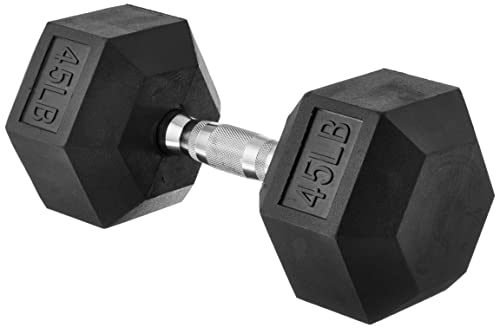 Amazon Basics Rubber Encased Exercise & Fitness Hex Dumbbell, Hand Weight for Strength Training, 15 lbs, Black