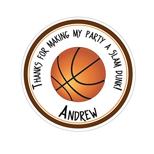 Personalized Customized Birthday Party Favor Thank You Stickers – Basketball – Round Labels – Choose Your Size