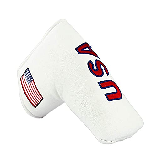 PINMEI Golf Blade Putter Cover Golf Putter Headcover Synthetic Leather Closure for Scotty Cameron Odyssey Blade Taylormade Ping (White)