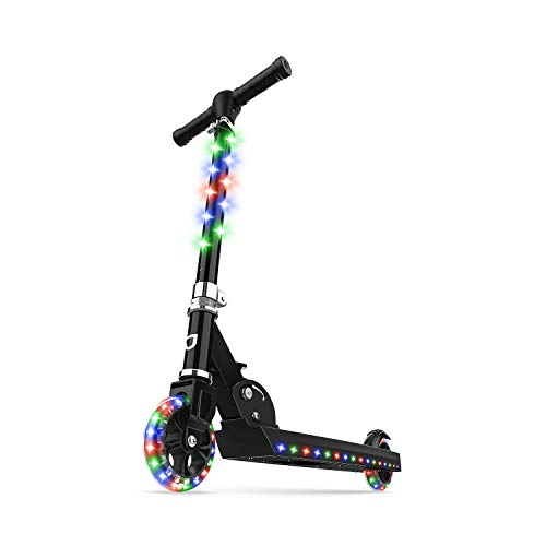 Jetson Scooters – Jupiter Kick Scooter (Black) – Collapsible Portable Kids Push Scooter – Lightweight Folding Design with High Visibility RGB Light Up LEDs on Stem, Wheels, and Deck