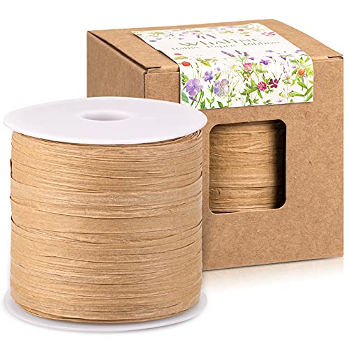 Whaline 229 Yards Raffia Paper Ribbon Christmas Kraft Craft Packing Paper Twine for Festival Gifts, DIY Decoration and Weaving, 1/4 inch Width