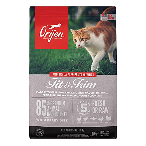 ORIJEN Grain Free Fit & Trim Support Healthy Weight Fresh & Raw Animal Ingredients Dry Cat Food, 4 lbs.