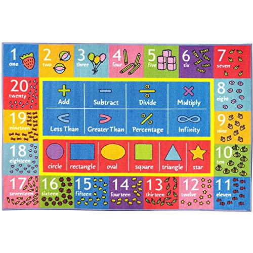 KC Cubs Playtime Collection Math Symbols, Numbers and Shapes Educational Learning Area Rug Carpet for Kids and Children Bedroom and Playroom (5′ 0″ x 6′ 6″)