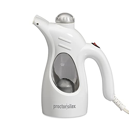 Proctor Silex Handheld Garment Steamer for Clothes, Fabric and Drapes, Continuous Steam, Portable Wrinkle-Remover for Home and Travel, 120/240 Volt, 800W, White (11579PS)