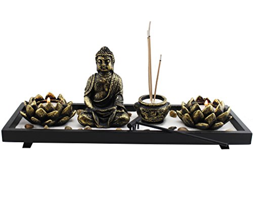 We pay your sales tax Feng Shui Tabletop Zen Garden Buddha Rock Rake Sand Candle Incense Burner Home Decor Gift (KT00034)