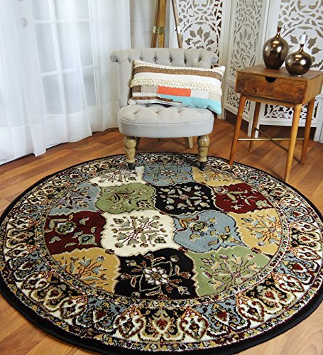 AS Quality Rugs Traditional Round Rugs for Living Room and Dining Room, Multi-Color Rugs, for Bedroom, Circle Rugs, Clearance Rugs, Stain Resistant, Pet Friendly, (Multi-Color, 5×5 Circle Rug)