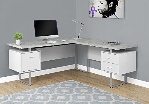 Monarch Specialties Computer 70″L Desk Left or Right Facing – White / Cement-Look