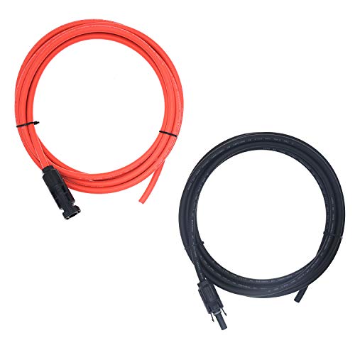 1 Pair Black + Red 10AWG(6mm²) Solar Panel Extension Cable Wire Connector Solar Adaptor Cable with Female and Male Connectors (10 FT)