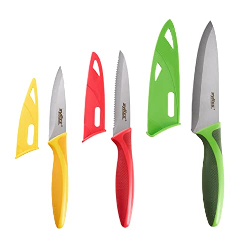 Zyliss 3-Piece Knife Value Set – Stainless Steel Knife Set – Utility, Paring and Serrated Paring Knives – Travel Knife Set with Safety Kitchen Blade Guards – Dishwasher & Hand Wash Safe – 3 Pieces