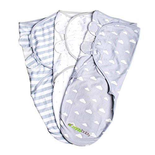 Baby Swaddle Blanket Adjustable for 0-3 Months – Newborn to Infant Baby Swaddle Wrap Set (3 Pack – Gray Cloud, Stripe, Stars) for Baby Boy Girl Gender Neutral Easy Swaddle by Ziggy Baby