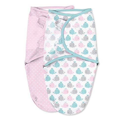 SwaddleMe Original Swaddle – Size Small, 0-3 Months, 2-Pack (Pink Polka Whale)