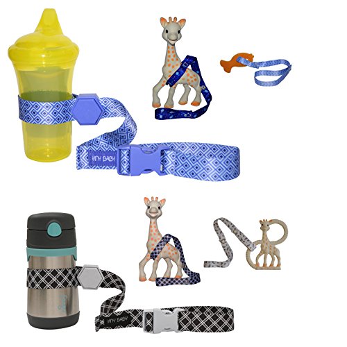 Sippy Cup Straps & Baby Toy Leash for Strollers High Chair 4pc Teethers Pacifier (Black/Blue)