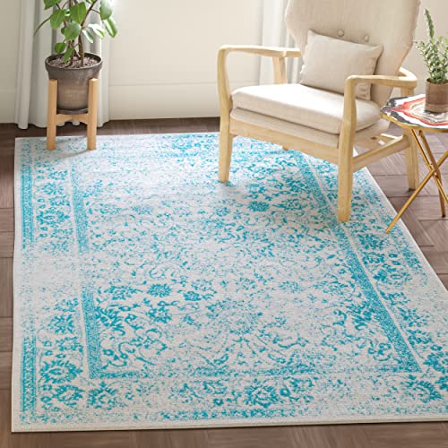 SAFAVIEH Adirondack Collection 3′ x 5′ Ivory / Teal ADR109D Oriental Distressed Non-Shedding Living Room Bedroom Accent Rug