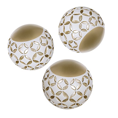 Schonwerk Diamond Lattice Decorative Orbs for Bowls and Vases (Set of 3) Resin Spheres Balls for Living, Dining Room Decor – Coffee Table Centerpiece Home Decor – Great Gift Idea (White & Gold)