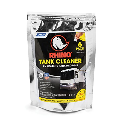 Camco Rhino RV Holding Tank Cleaner Drop-INs | Features a Septic Safe Enzyme Complex and is Ideal for RVing, Boating, and More | 6 Count (41560)