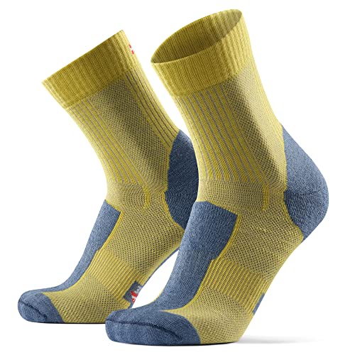 DANISH ENDURANCE Merino Wool Light Hiking Socks 1-Pack for Men, Women & Kids, Trekking, Made in EU, Short-Crew, Breathable (Yellow/Flint Grey, US Women 8-10 // US Men 6.5-8.5)
