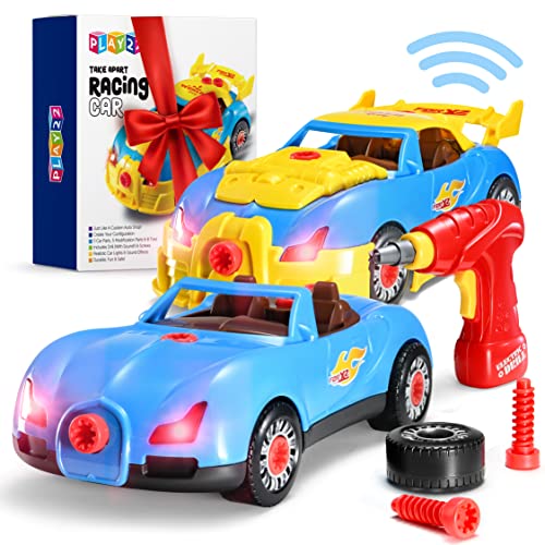 Take Apart Racing Car Toys – Build Your Own Car with 30 Piece Constructions Set – Comes with Engine Sounds & Lights & Drill with Tools for Kids – Newest Version – Original – by Play22