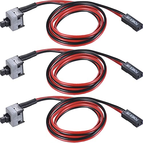 Warmstor 3 Pack 2 Pin SW PC Desktop Power Cable On/Off Push Button ATX Computer Switch Cord 50CM