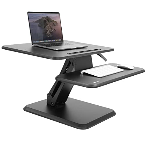 Mount-It! Height Adjustable Standing Desk Converter, 25” Wide Desktop – Sit-Stand Converting Desks with Gas Spring for Home, Office – Stand-Up Computer Workstation Desktops