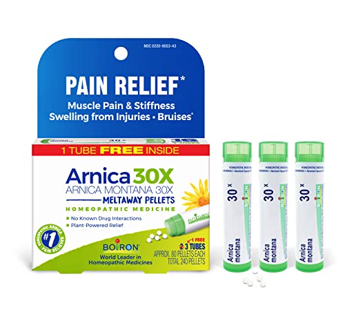 Boiron Arnica Montana 30X Homeopathic Medicine for Relief from Muscle Pain, Muscle Stiffness, Swelling from Injury, and Discoloration from Bruises – 3 Count (240 Pellets)
