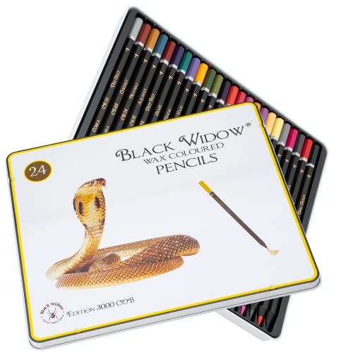 Black Widow Colored Pencils For Adult Coloring – 24 Coloring Pencils – Smooth Pigments Color Pencil Set – Fantastic For Adult Coloring Books And Drawing