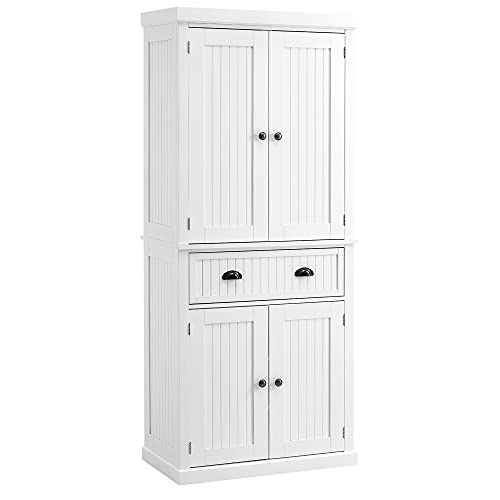 HOMCOM 72″ Traditional Freestanding Kitchen Pantry Cabinet Cupboard with Doors and 3 Adjustable Shelves, White