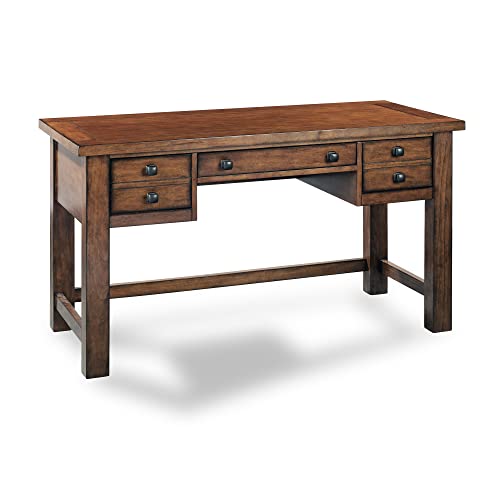 Home Styles Tahoe Aged Maple Executive Writing Desk with Two Accessory Drawers on Each Side, Drop-Down Center Drawer, Keyboard Tray, and Antiqued Bronze Pulls,Brown