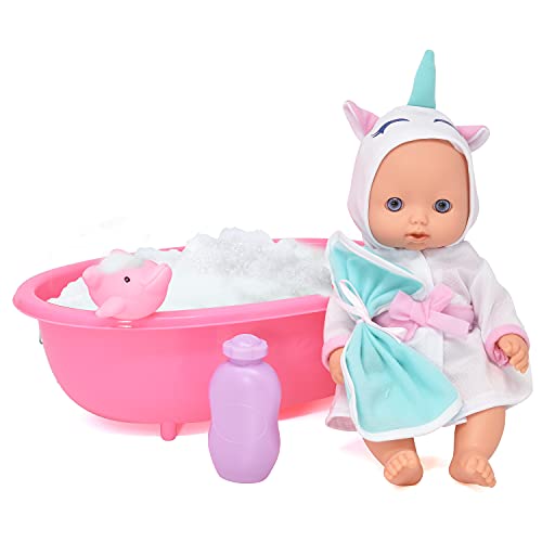 Bathtub Baby Doll, Bath Time Set 10 Inch Doll with Tub, Toy Soap, Wash Cloth, Rubber Dolphin Bath and Pool Play Water Accessories