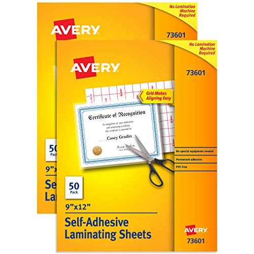 Avery Self-Adhesive Laminating Sheets, 9 x 12, Box of 50, Multi Pack of 2 (73601)