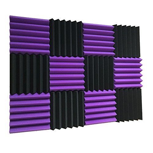 12 Pack Wedge BLUE/Black Acoustic Soundproofing Studio Foam Tiles 2″x12″x12″ (black/purple)