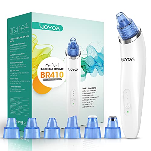 VOYOR Blackhead Remover Pore Vacuum – Electric Face Vacuum Pore Cleaner Acne White Heads Removal with 6 Suction Head BR410