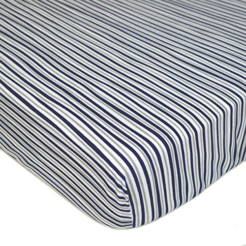 TL Care 100% Cotton Jersey Knit Fitted Crib Sheet for Standard Crib and Toddler Mattresses, Navy/Grey Funny Stripes, 28 x 52, for Boys