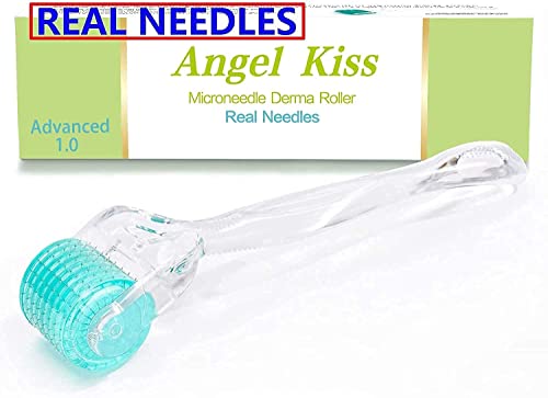REAL NEEDLES Derma Roller – Angel Kiss 192 Advanced Version1.0 Microneedling Roller for Body Beard Face – Stainless Steel Needles – Microdermabrasion Tool for Glowing Skin – Includes Storage Case