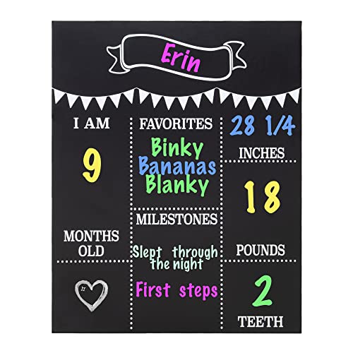 JennyGems Baby Milestone Chalkboard, Monthly Milestones for Baby Photo Prop Board, 11.5×14.5 Inch Wood Reusable Chalkboard Sign, Baby’s First Year, Made in USA